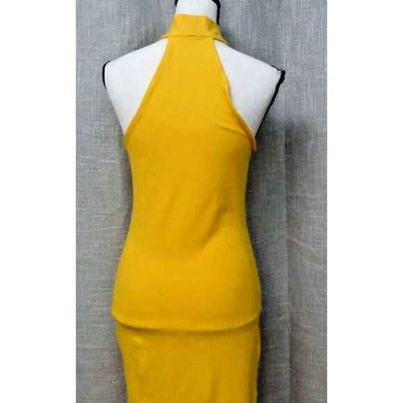 Monrow Mock Neck Side Slit Halter Dress, Bright Yellow, Small - Picture 3 of 12
